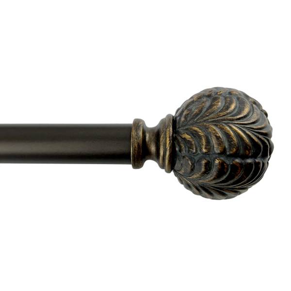 1" Bronze Etched Leaf Ball Curtain Rod, 36-72"
