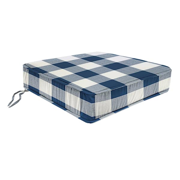 Navy Buffalo Check Gusseted Outdoor Deep Seat Cushion
