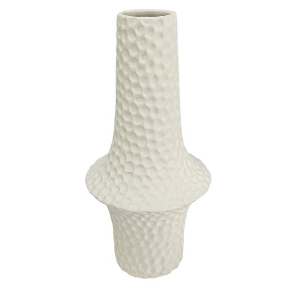 Found & Fable White Hammered Vase, 10"