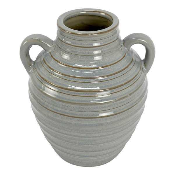 Ty Pennington Grey Ceramic Vase with Handles, 8"