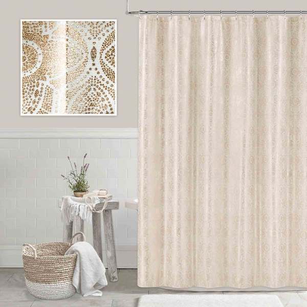 Bronze Printed Metallic Foil Medallion Shower Curtain, 72"