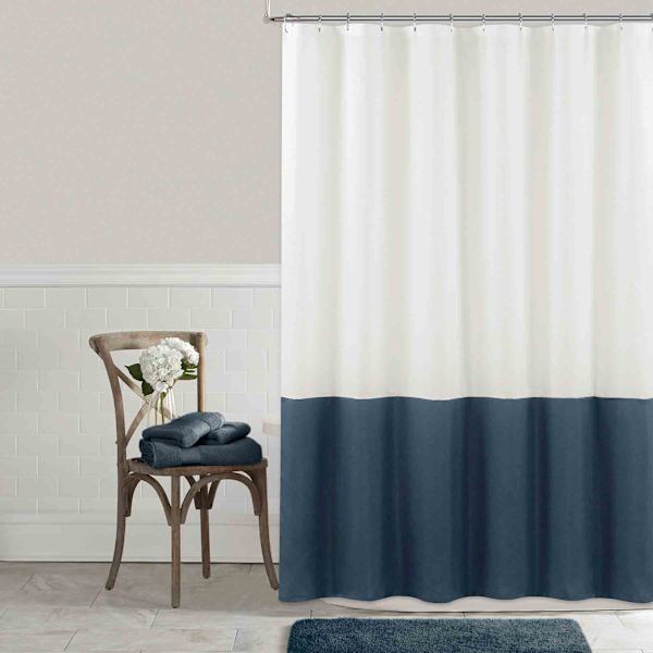 Ty Pennington Blue & White Color Blocked Pieced Shower Curtain, 72"