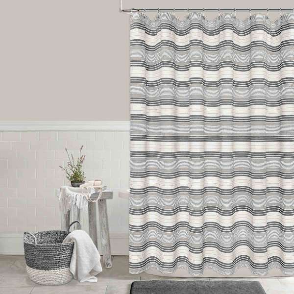 Honeybloom Blue & Yellow Horizontal Striped Woven Shower Curtain, 72"