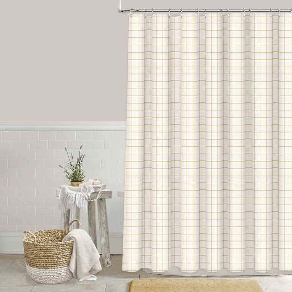 Ty Pennington Yellow & Ivory Woven Windowpane Shower Curtain, 72"