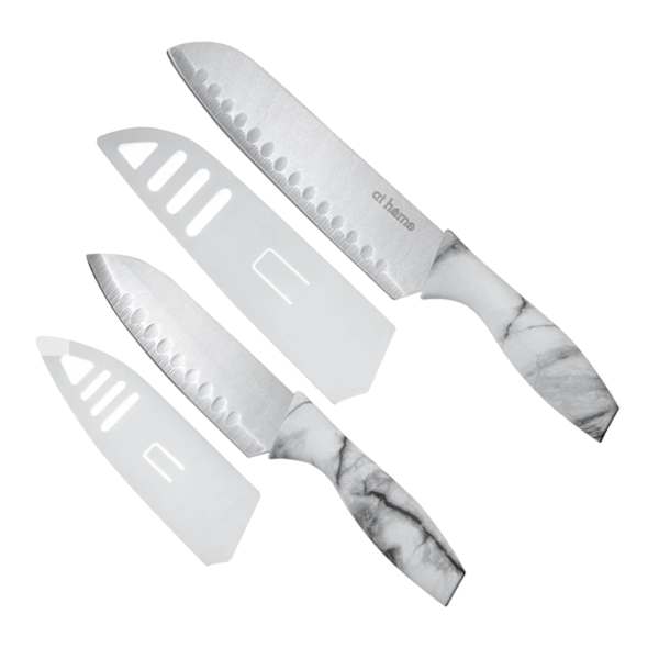 4-Piece Marble-Look Santoku Knife & Sheath Set