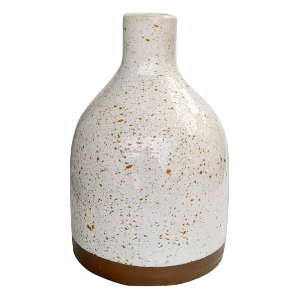 Ty Pennington White Speckled Clay Vase, 9.8"