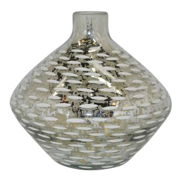 White Etched Mercury Glass Vase, 6x5