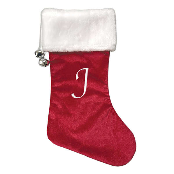 Red Velvet Monogram Stocking, J