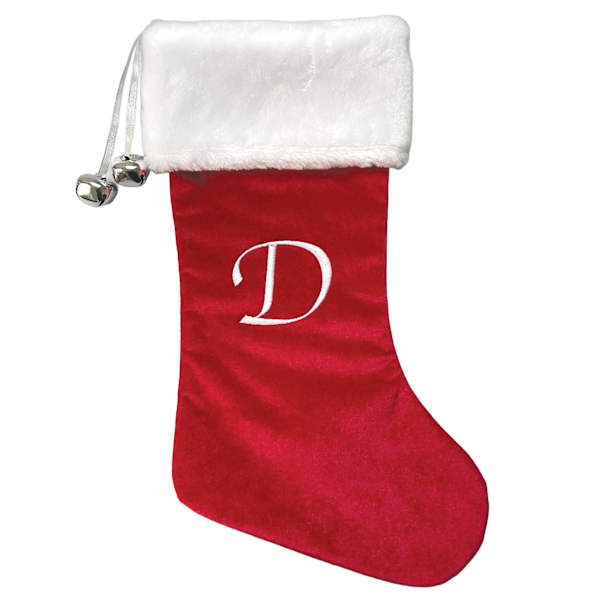 20" Red Velvet Monogram Stocking, D