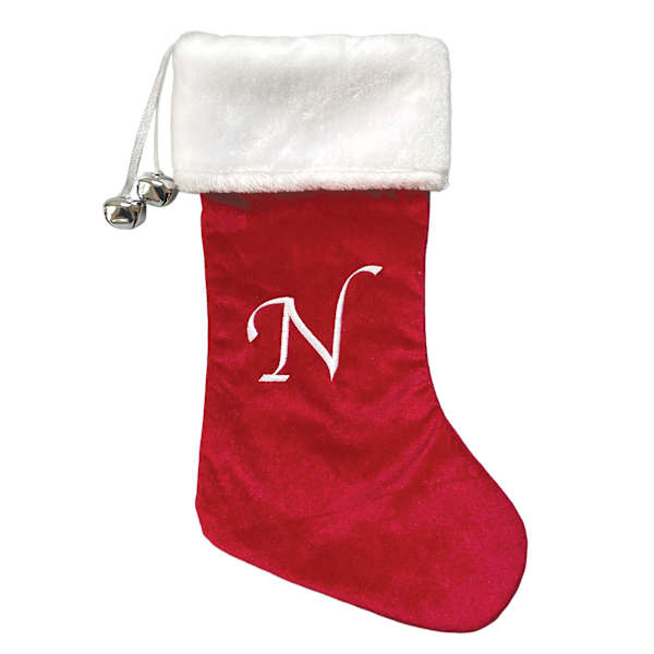 20" Red Velvet Monogram Stocking, N
