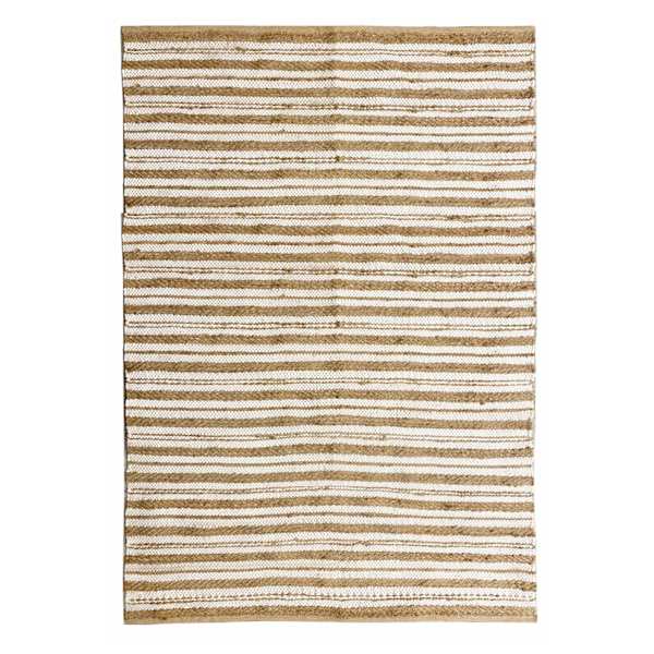 (B596) Honeybloom Jute Ivory Cotton Striped Area Rug, 7x9
