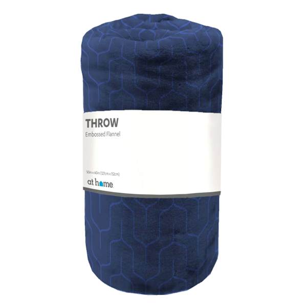 Cabot Navy Blue Embossed Plush Throw Blanket, 50x60