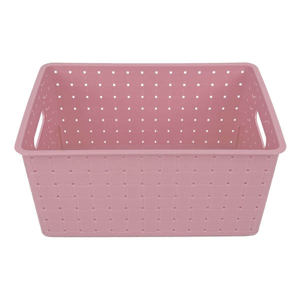 Tiny Dreamers Strap Design Weave Storage Basket, Strawberry Cream