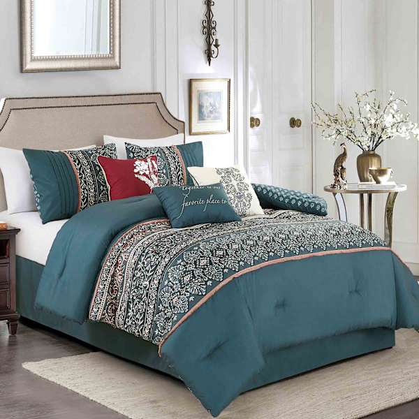 Honeybloom 7-Piece Julie Blue Comforter Set, King