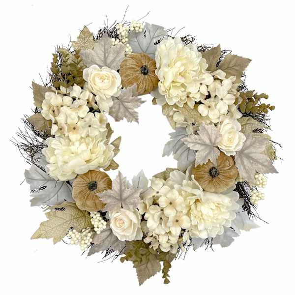 Ivory Peony & Hydrangea Autumn Wreath, 24"
