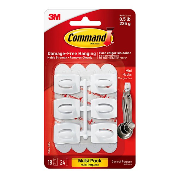 Command Mini Hooks Value Pack, 18-Hooks, 24-Strips/Pack, White