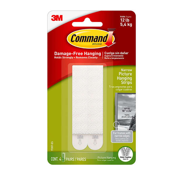 Command Narrow Picture Hanging Strips, 4-Sets of Strips/Pack, White