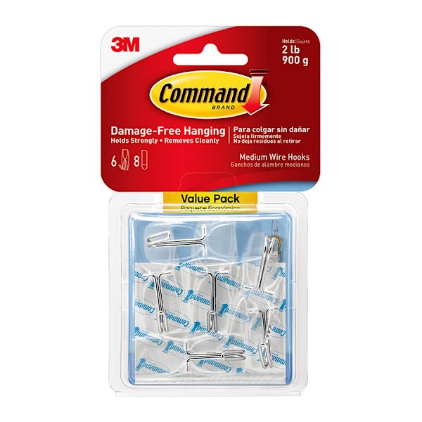 Command™ Medium Clear Wire Toggle Hook Value Pack 6-Hooks, 8-Strips/Pack