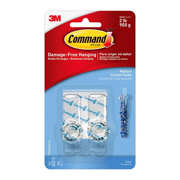 Command Clear Medium Crystal Hook, 2-Hooks, 3-Strips/Pack