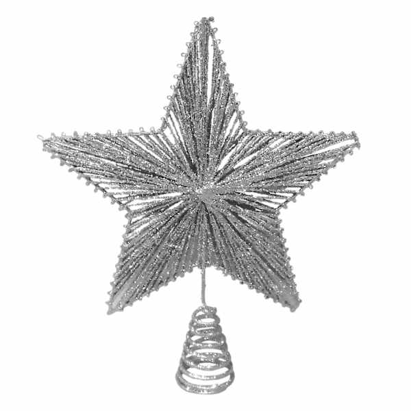 Silver Glittered Star Tree Topper, 10"