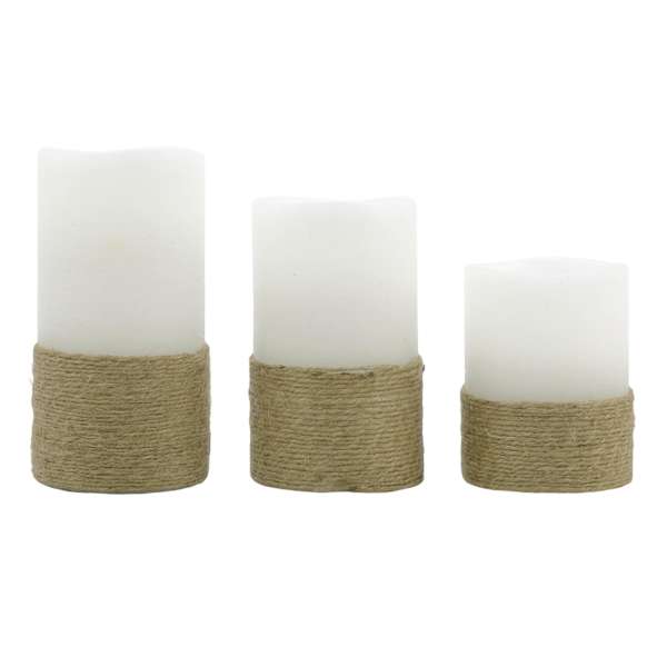 Ty Pennington Set of 3 White LED Candles with Rope Base