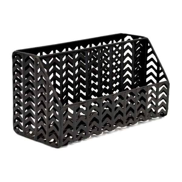 Matte Black Chevron Punched Metal Desk Organizer