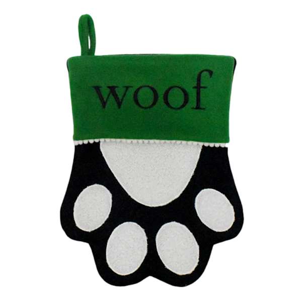 Green Woof Paw Shaped Stocking, 11.5"