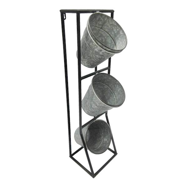 3-Stacked Metal Outdoor Planters with Shelf