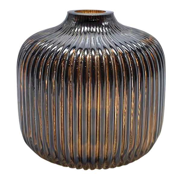 Brown Ribbed Glass Vase, 4"