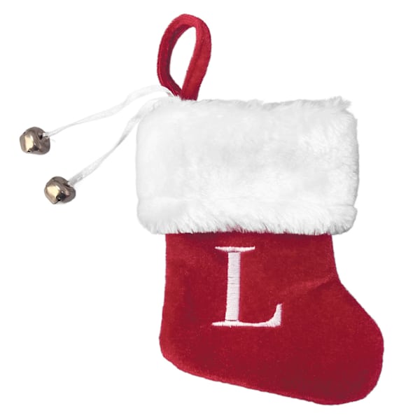Mini Red Faux Fur Monogram Stocking, L