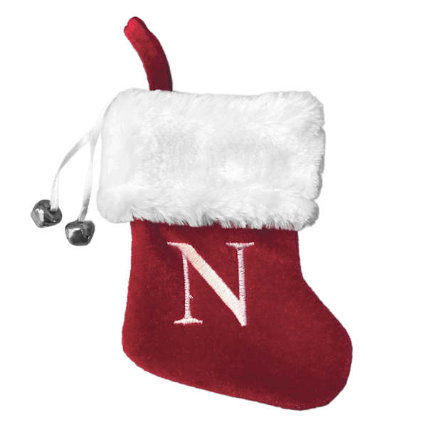 7" Mini Red Faux Fur Monogram Stocking, N