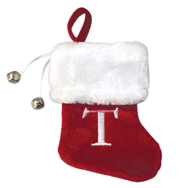 Mini Red Faux Fur Monogram Stocking, T