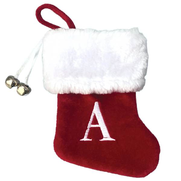 7" Mini Red Faux Fur Monogram Stocking, A