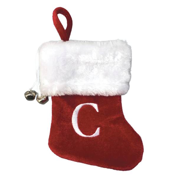 7" Mini Red Faux Fur Monogram Stocking, C