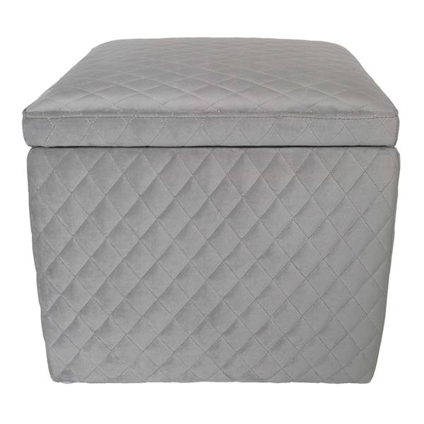 Providence Jada Velvet Square Storage Ottoman, Grey