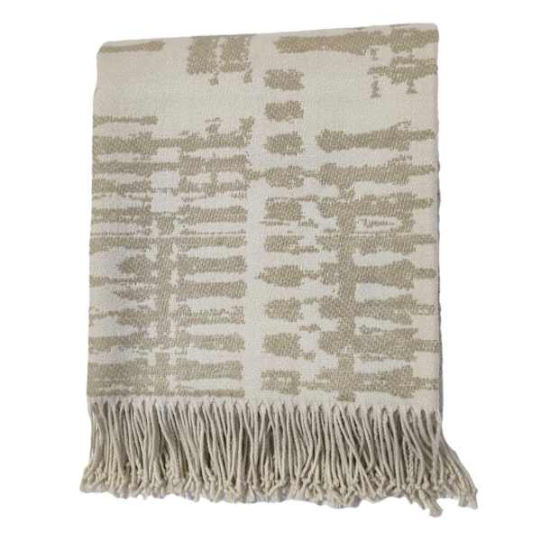 Found & Fable Natural Jacquard Woven Fringe Throw Blanket, 50x60