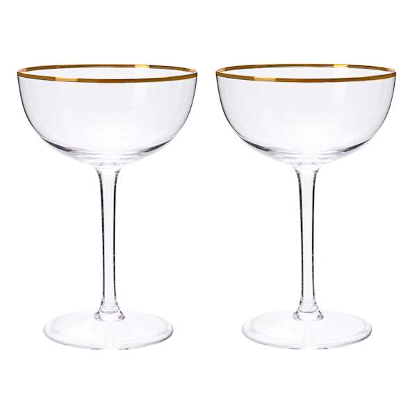 Willow Crossley Set of 2 Gold Rim Coupe Flute Glasses