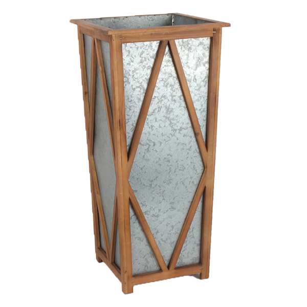 Honeybloom Galvanized Metal & Wood Tall Outdoor Planter, Extra Large
