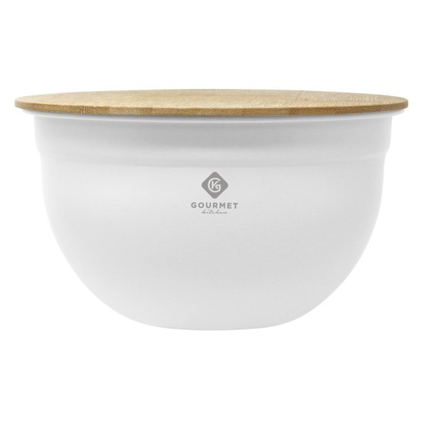 White Steel Mixing Bowl with Bamboo Lid, Small