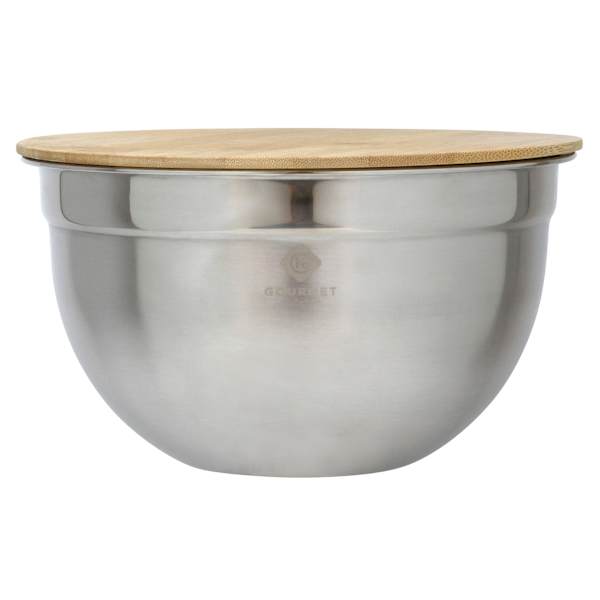 Silver Steel Mixing Bowl with Bamboo Lid, Small