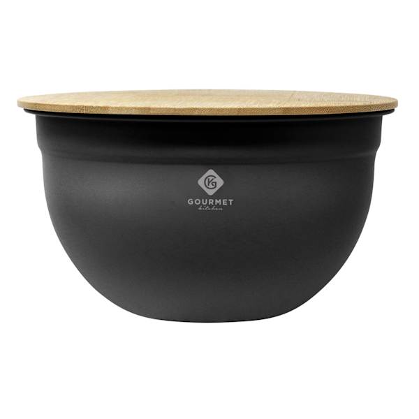 Black Steel Mixing Bowl with Bamboo Lid, Small