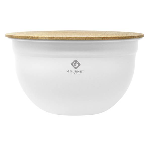 White Steel Mixing Bowl with Bamboo Lid, Medium