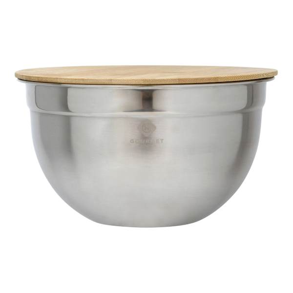 Silver Steel Mixing Bowl with Bamboo Lid, Medium