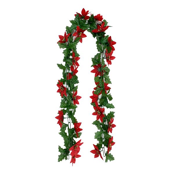 Red Poinsettia & Holly Garland, 6'