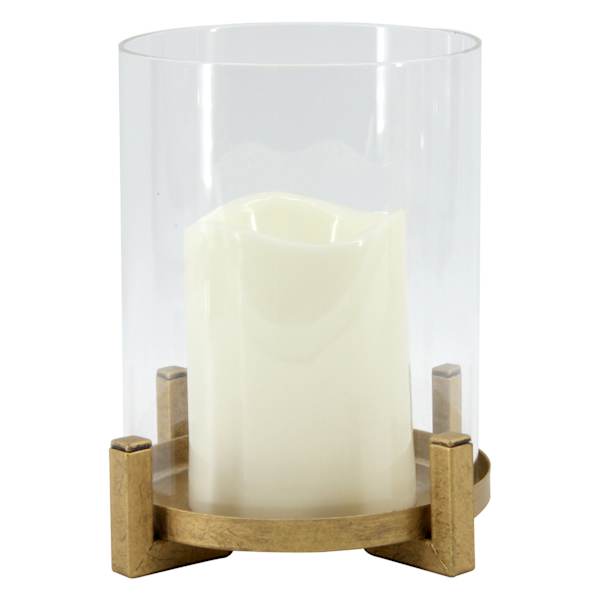 Honeybloom LED Glass Lantern with Metal Base, 6"