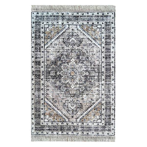 (B846) Honeybloom Clara Neutral Medallion Area Rug, 5x8