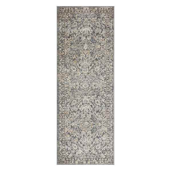 (B849) Providence Villa Grey Floral Runner, 2x6