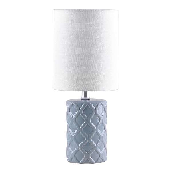 Providence Light Blue Ceramic Quatrefoil Lamp with Shade, 12"