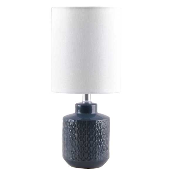 Found & Fable Dark Blue Ceramic Textured Accent Lamp with Shade, 12"