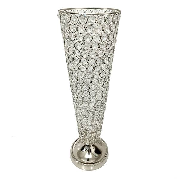 Silver Metal & Crystal Gem Vase, 21"